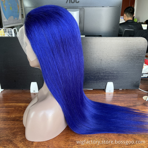 Cheap wholesale factory price 100 human color wigs, blue color human hair wigs, colored wigs for black women